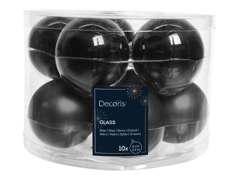 Decoris kerstballen set glas | 10 stuks | 6 centimeter | zwart