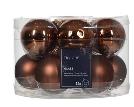 Decoris kerstballen set glas | 12 stuks | 5 centimeter | espresso - afbeelding 1