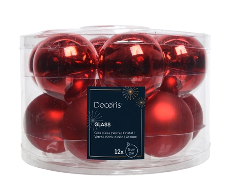 Decoris kerstballen set glas | 12 stuks | 5 centimeter | kerstrood - afbeelding 1