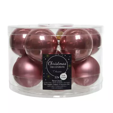 Decoris kerstballen set glas | 12 stuks | 5 centimeter | velours roze