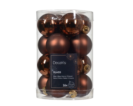 Decoris kerstballen set glas | 16 stuks | 3.5 centimeter | espresso - afbeelding 1