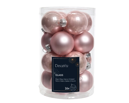 Decoris kerstballen set glas | 16 stuks | 3.5 centimeter | poederroze