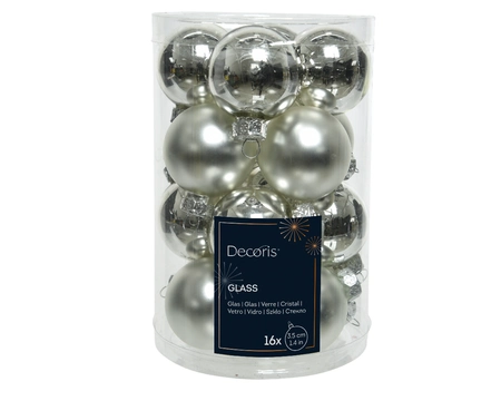 Decoris kerstballen set glas | 16 stuks | 3.5 centimeter | zilver
