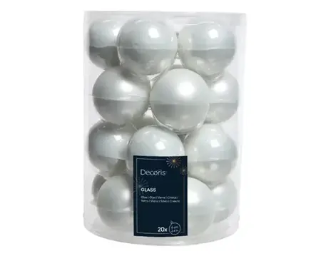 Decoris kerstballen set glas | 20 stuks | 6 centimeter | winterwit