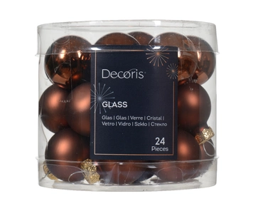 Decoris kerstballen set glas 24st espresso 2,5cm - afbeelding 2