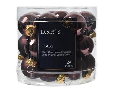 Decoris kerstballen set glas 24st Zwarte truffel 2,5cm - afbeelding 2