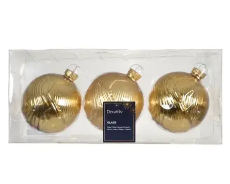 Decoris kerstballen set glas | 3 stuks | 8 centimeter | goud