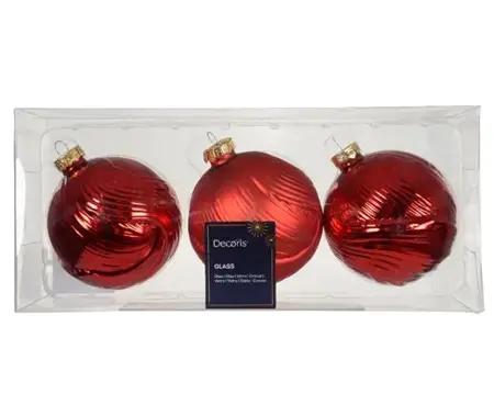 Decoris kerstballen set glas | 3 stuks | 8 centimeter | kerstrood