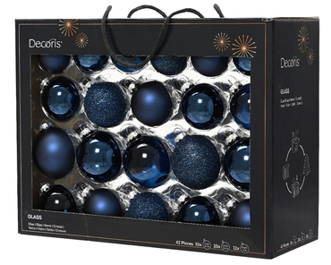 Decoris kerstballen set Glas 42st nachtblauw 5-6-7cm - afbeelding 2