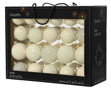 Decoris kerstballen set Glas 42st wolwit 5-6-7cm - afbeelding 2