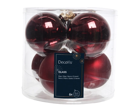 Decoris kerstballen set glas | 6 stuks | 8 centimeter | ossenbloed