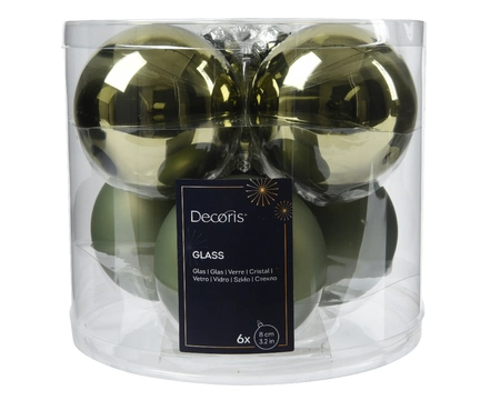 Decoris kerstballen set glas | 6 stuks | 8 centimeter | rosemarijn