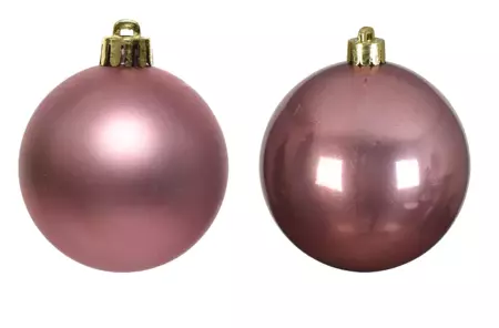 Decoris kerstballen set glas | 6 stuks | 8 centimeter | velours roze - afbeelding 2