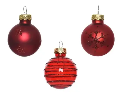 Decoris kerstballen set glas | 9 stuks | 3 centimeter | rood - afbeelding 2