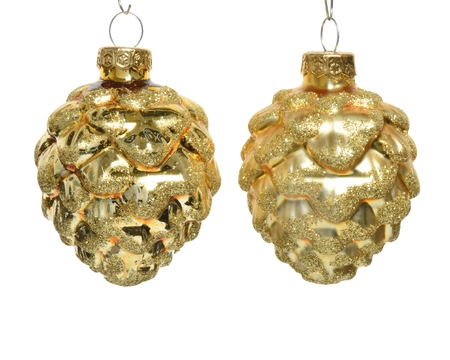 Decoris kerstballen set glas dennenappel | 6 stuks | 5x7 centimeter | licht goud - afbeelding 2