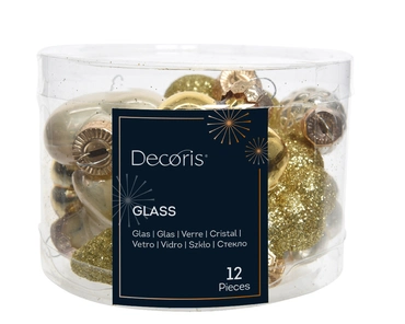 Decoris kerstballen set glas parel/goud 12st 2x4x4cm - afbeelding 2