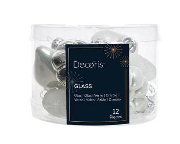 Decoris kerstballen set glas zilver 12st 2x4x4cm - afbeelding 2