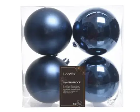 Decoris kerstballen set plastic 10cm 4st nachtblauw - afbeelding 1