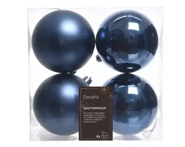 Decoris kerstballen set plastic 10cm 4st nachtblauw - afbeelding 1