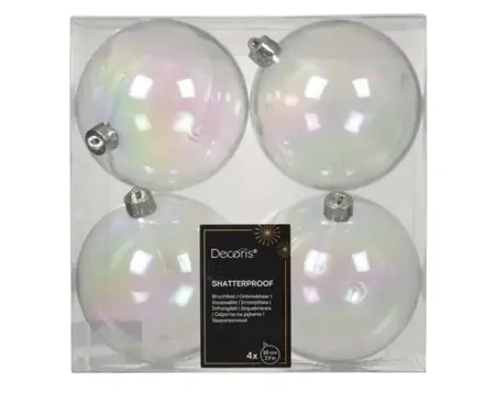 Decoris kerstballen set plastic 10cm 4st transparant/iris - afbeelding 1