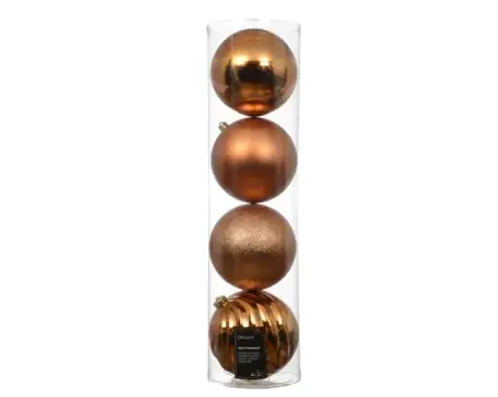 Decoris kerstballen set plastic 14cm 4st brandy - afbeelding 1