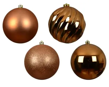 Decoris kerstballen set plastic 14cm 4st brandy - afbeelding 2