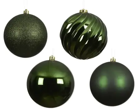 Decoris kerstballen set plastic 14cm 4st dennengroen - afbeelding 2