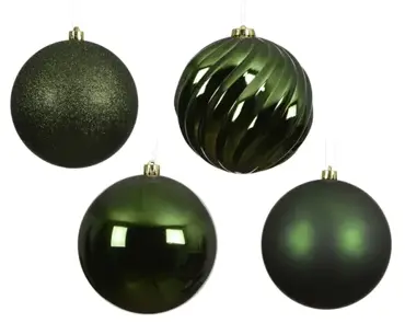 Decoris kerstballen set plastic 14cm 4st dennengroen - afbeelding 2