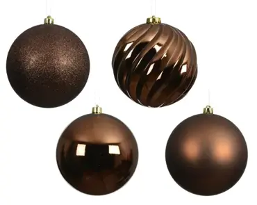 Decoris kerstballen set plastic 14cm 4st espresso - afbeelding 2