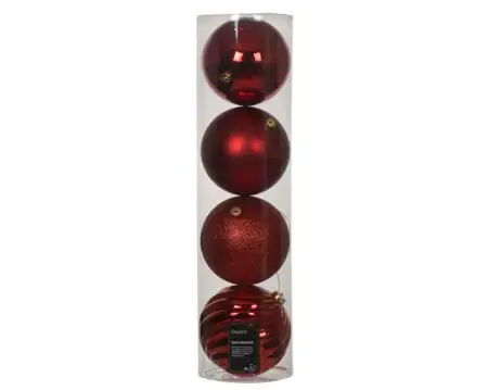 Decoris kerstballen set plastic 14cm 4st kerstrood - afbeelding 1