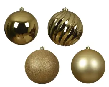 Decoris kerstballen set plastic 14cm 4st lichtgoud - afbeelding 2