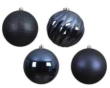 Decoris kerstballen set plastic 14cm 4st nachtblauw - afbeelding 2