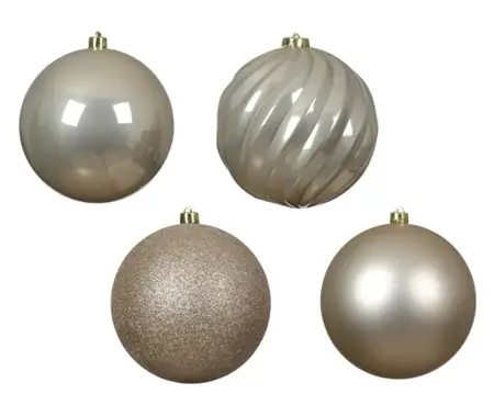 Decoris kerstballen set plastic 14cm 4st parel - afbeelding 2