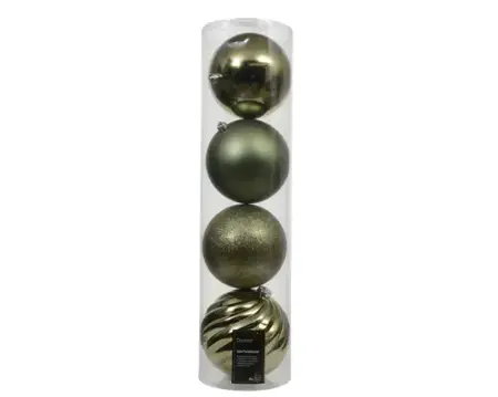 Decoris kerstballen set plastic 14cm 4st rosemarijn - afbeelding 1