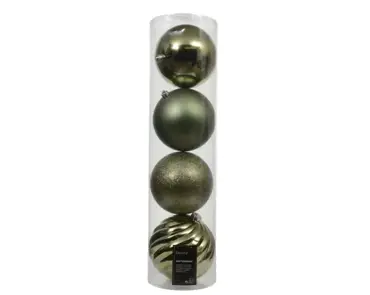 Decoris kerstballen set plastic 14cm 4st rosemarijn - afbeelding 1