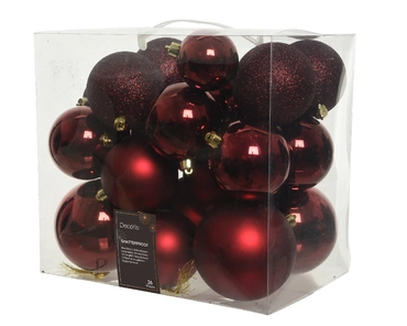 Decoris kerstballen set Plastic 26st ossenbloed 6-8-10cm - afbeelding 2