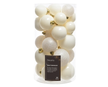 Decoris kerstballen set Plastic 30st wolwit 4-5-6cm - afbeelding 3