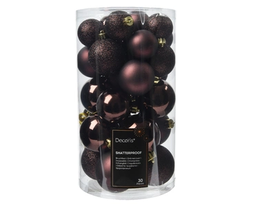 Decoris kerstballen set Plastic 30st zwarte truffel 4-5-6cm - afbeelding 2