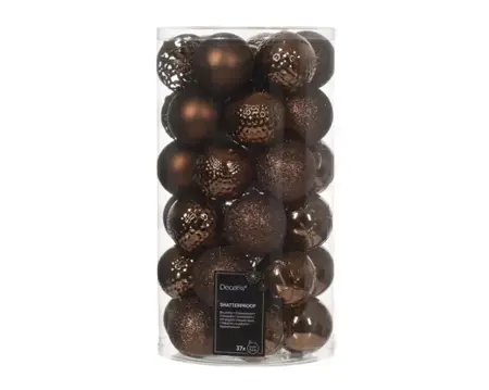 Decoris kerstballen set plastic 6cm 37st espresso - afbeelding 1