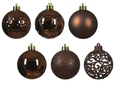 Decoris kerstballen set plastic 6cm 37st espresso - afbeelding 2