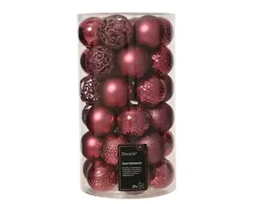 Decoris kerstballen set plastic 6cm donker roze 37st - afbeelding 1