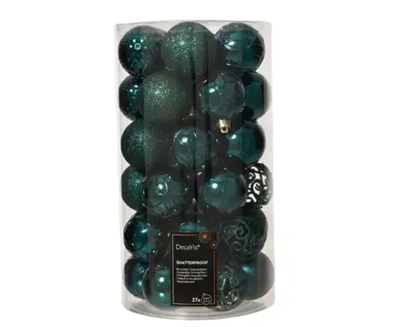 Decoris kerstballen set plastic 6cm emerald 37st - afbeelding 1