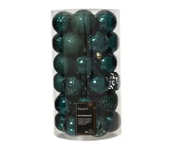 Decoris kerstballen set plastic 6cm emerald 37st - afbeelding 1