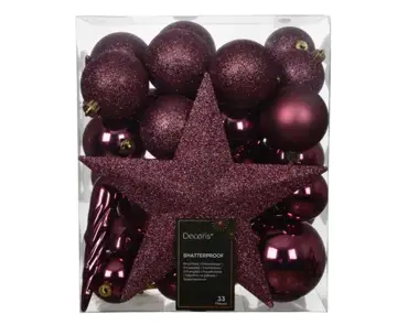Decoris kerstballen set plastic 8cm donker roze 33st - afbeelding 1