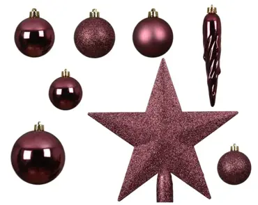 Decoris kerstballen set plastic 8cm donker roze 33st - afbeelding 2