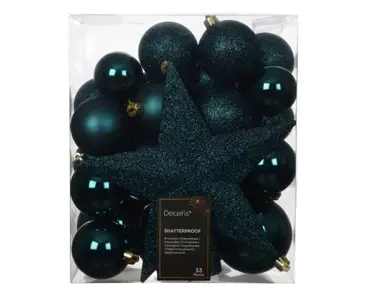 Decoris kerstballen set plastic 8cm emerald 33st - afbeelding 1