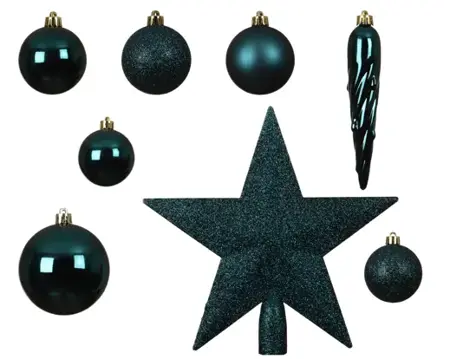 Decoris kerstballen set plastic 8cm emerald 33st - afbeelding 2