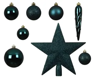 Decoris kerstballen set plastic 8cm emerald 33st - afbeelding 2