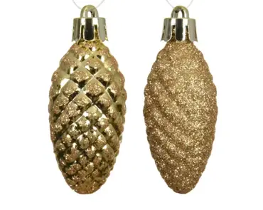 Decoris kerstballen set plastic dennenappel 9x14cm goud 12st - afbeelding 2