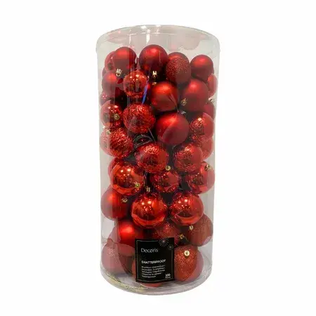 Decoris kerstbalmix kunststof | 100 stuks | kerstrood